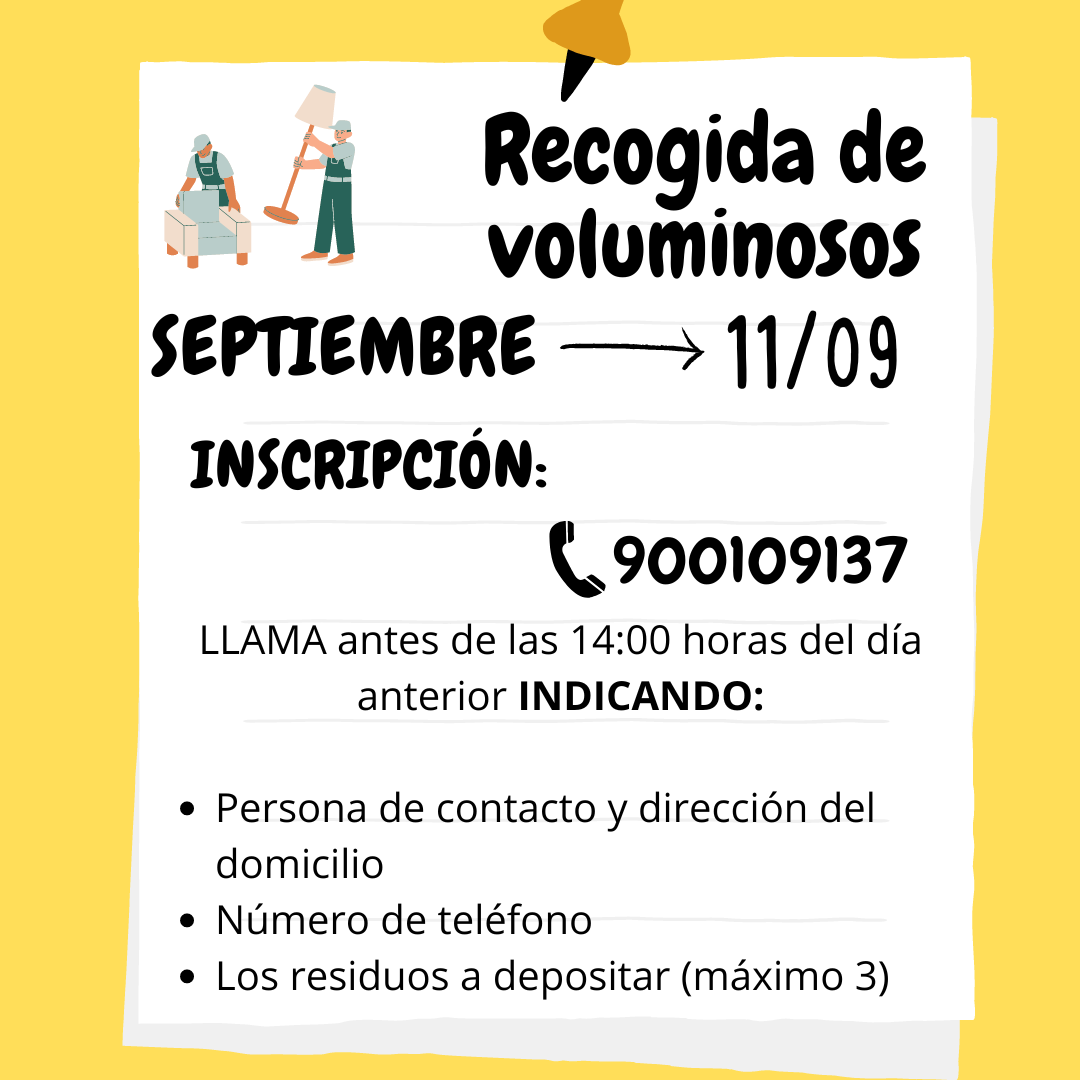 Recogida de voluminosos en Miajadas, el próximo miércoles, 11 de septiembre.