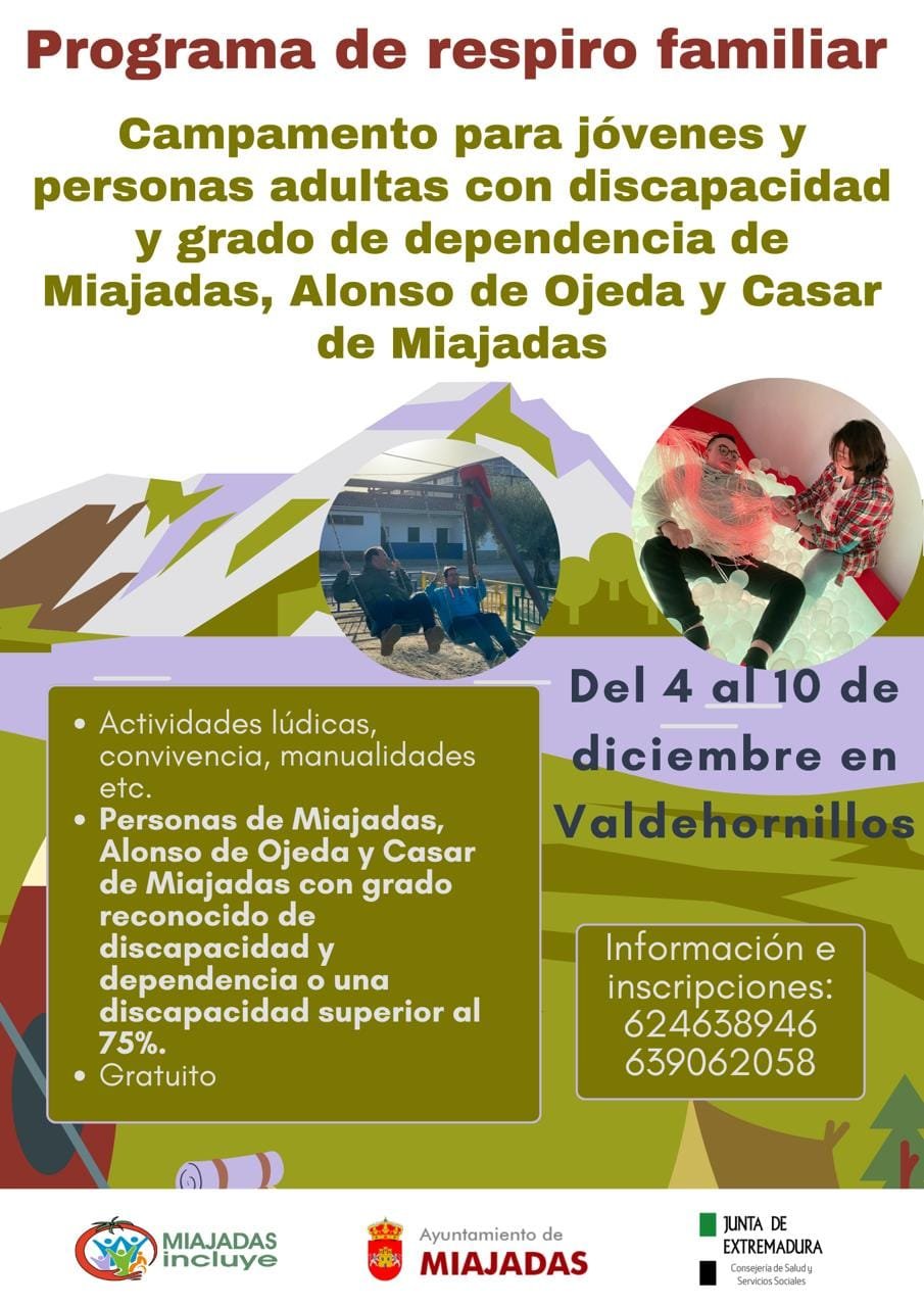 El Ayuntamiento de Miajadas colabora con la Junta para implementar el programa «Respiro Familiar» en beneficio de las familias cuidadoras.