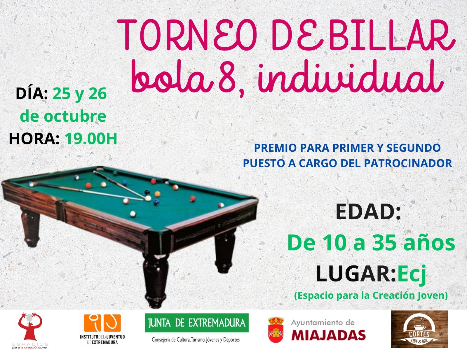 Inicia tu inscripción ahora para el torneo de billar «Bola 8 individual» en el ECJ, un evento inolvidable.