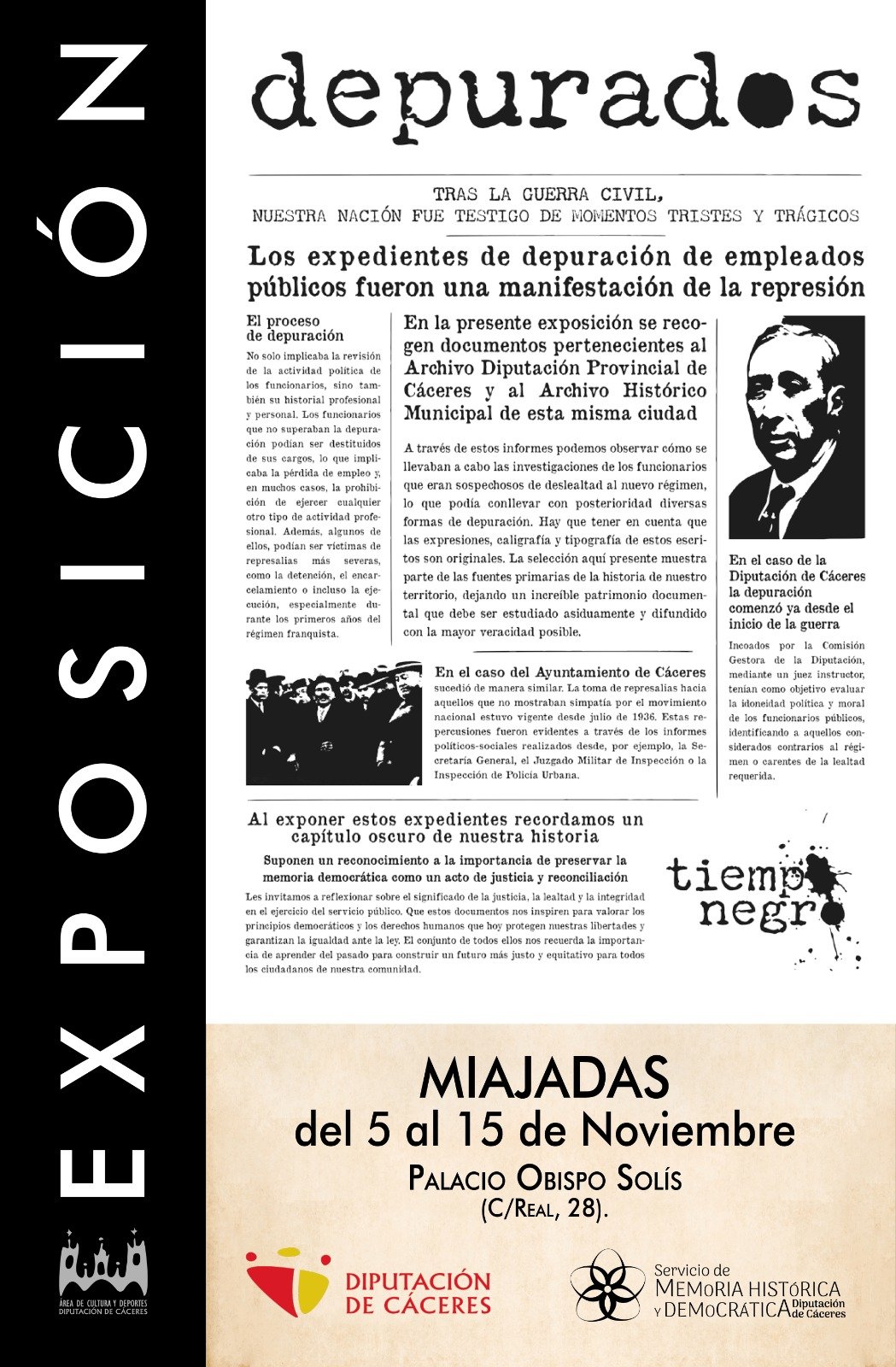 La exposición «Depurados» llega a Miajadas del 5 al 15 de noviembre, un evento cultural inolvidable.