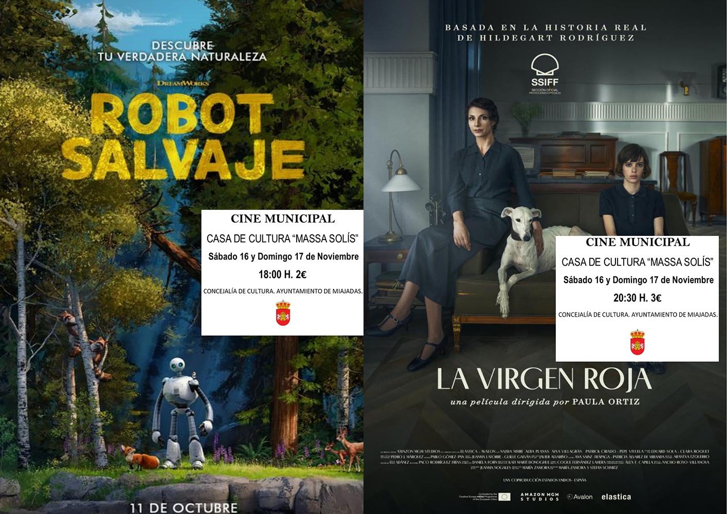 Cartelera de cine para este fin de semana: «Robot Salvaje» y «La Virgen Roja»