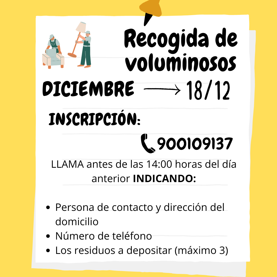 Recogida gratuita de residuos voluminosos en Miajadas el próximo miércoles, 18 de diciembre. ¡No te pierdas la fecha