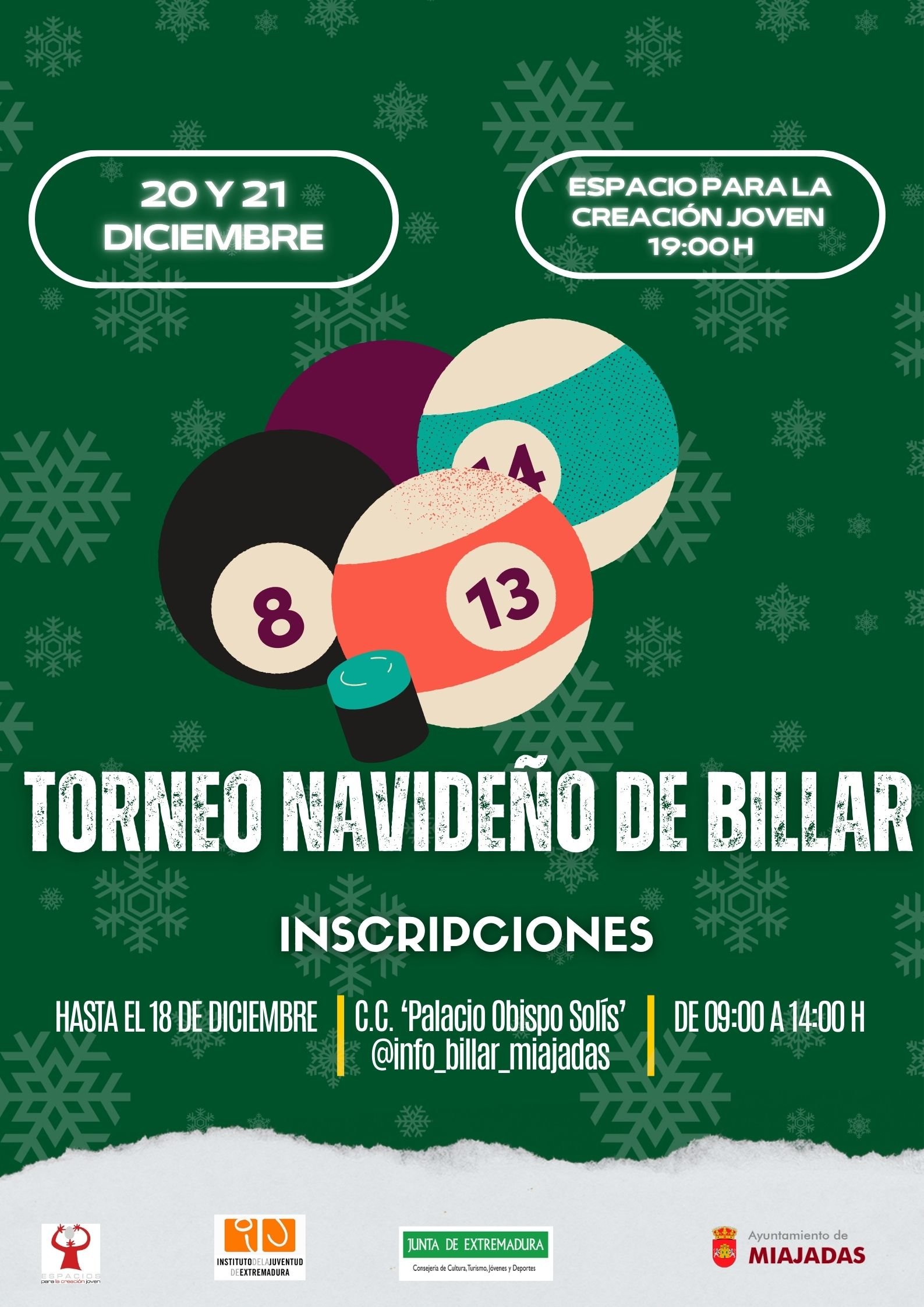 Torneo de billar navideño en el ECJ: ¡No te pierdas la emoción del billar en Miajadas