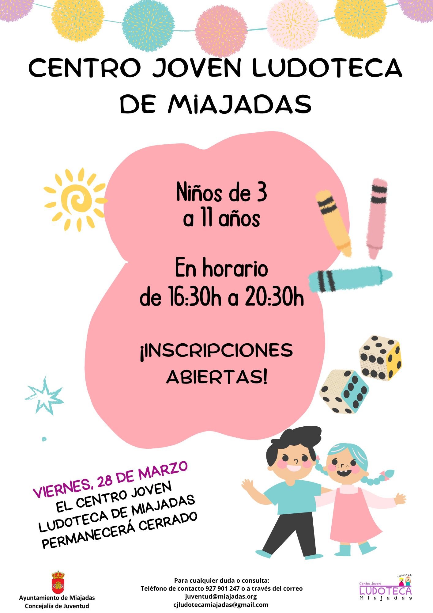 Inscripciones disponibles para esta semana en la ludoteca de Miajadas