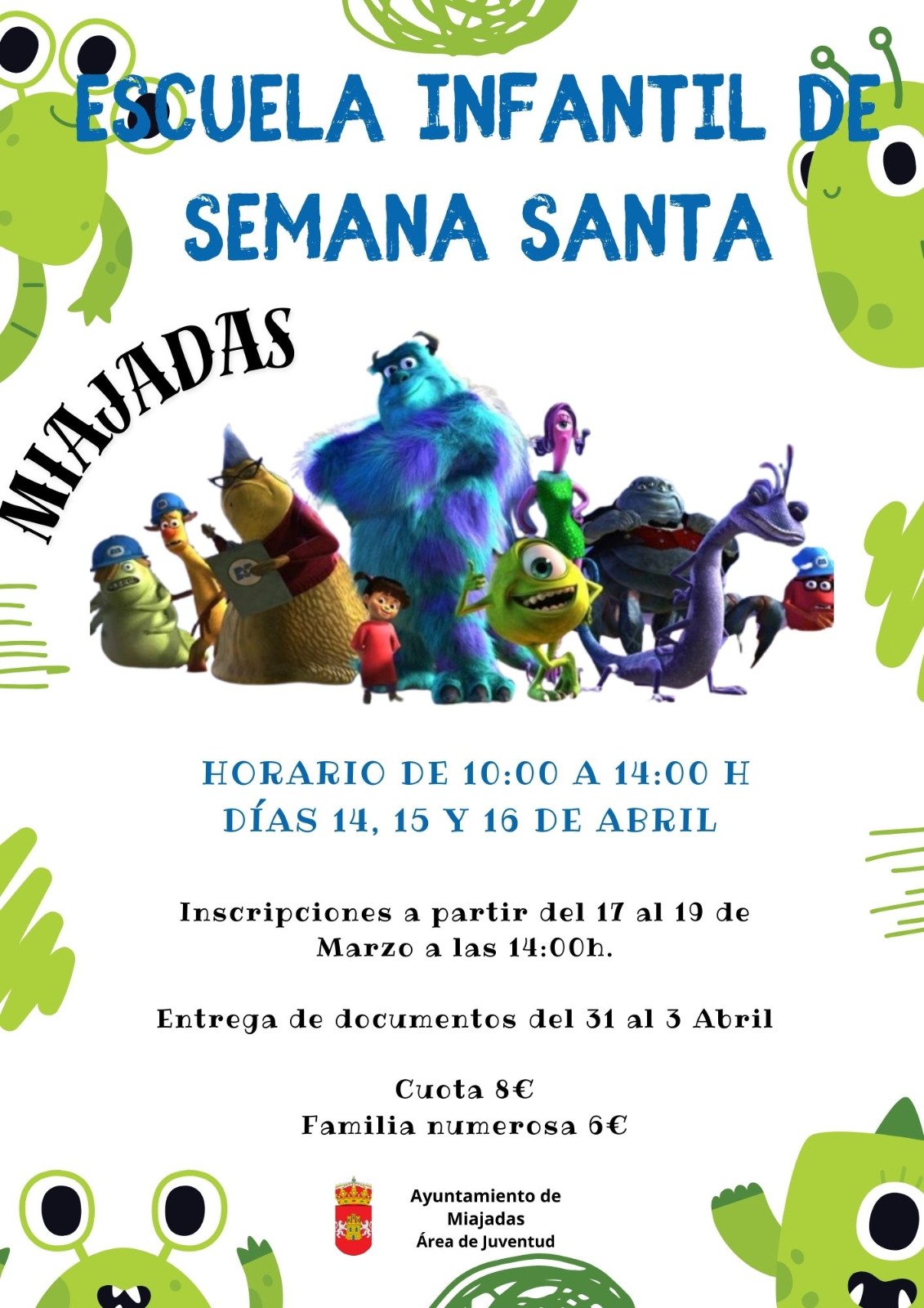 Abierto el plazo de inscripción para la Escuela de Vacaciones de Semana Santa en la Escuela Infantil Reina Sofía.