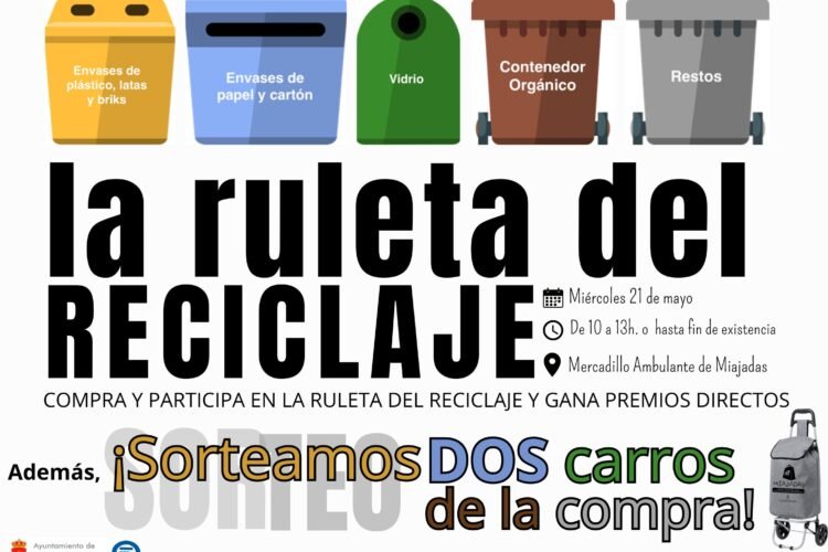 Premios y emociones en el mercadillo con la Ruleta del Reciclaje el próximo miércoles, 21 de mayo.