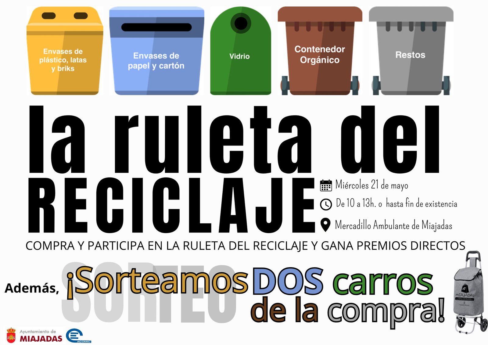 Premios y emociones en el mercadillo con la Ruleta del Reciclaje el próximo miércoles, 21 de mayo.