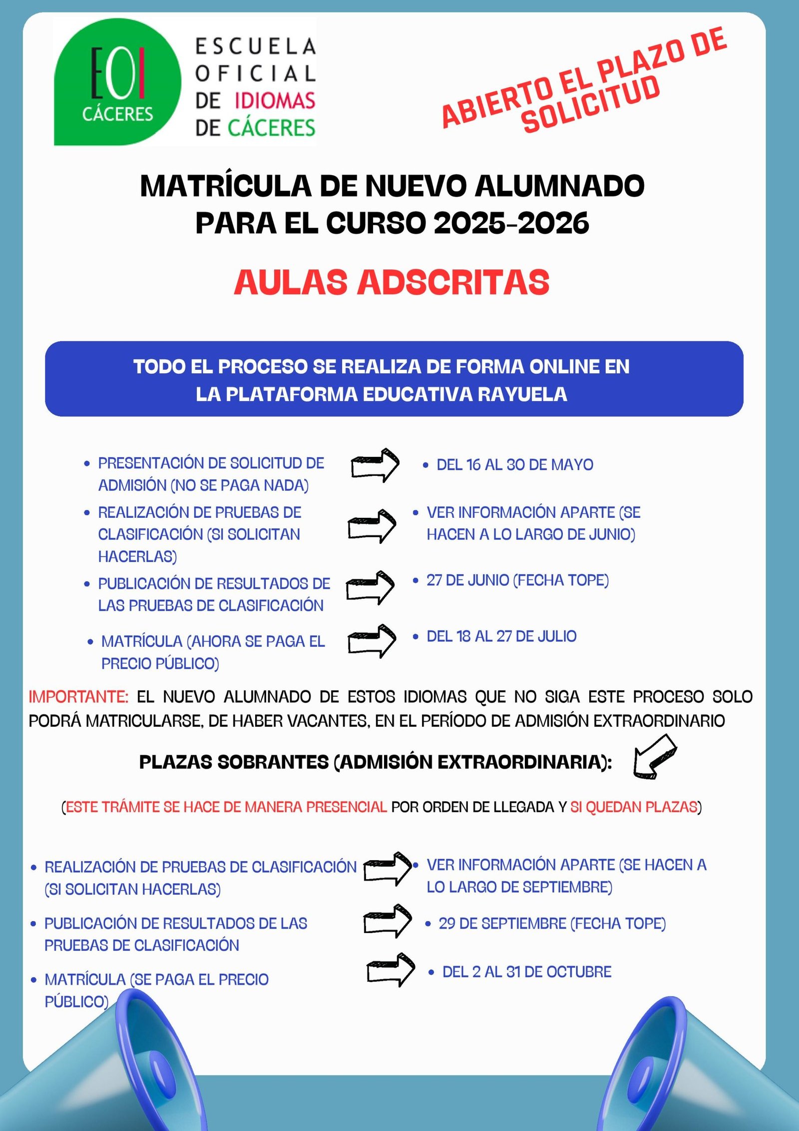 Abierto el plazo de inscripción para nuevos estudiantes en la clase de la Escuela Oficial de Idiomas (EOI)