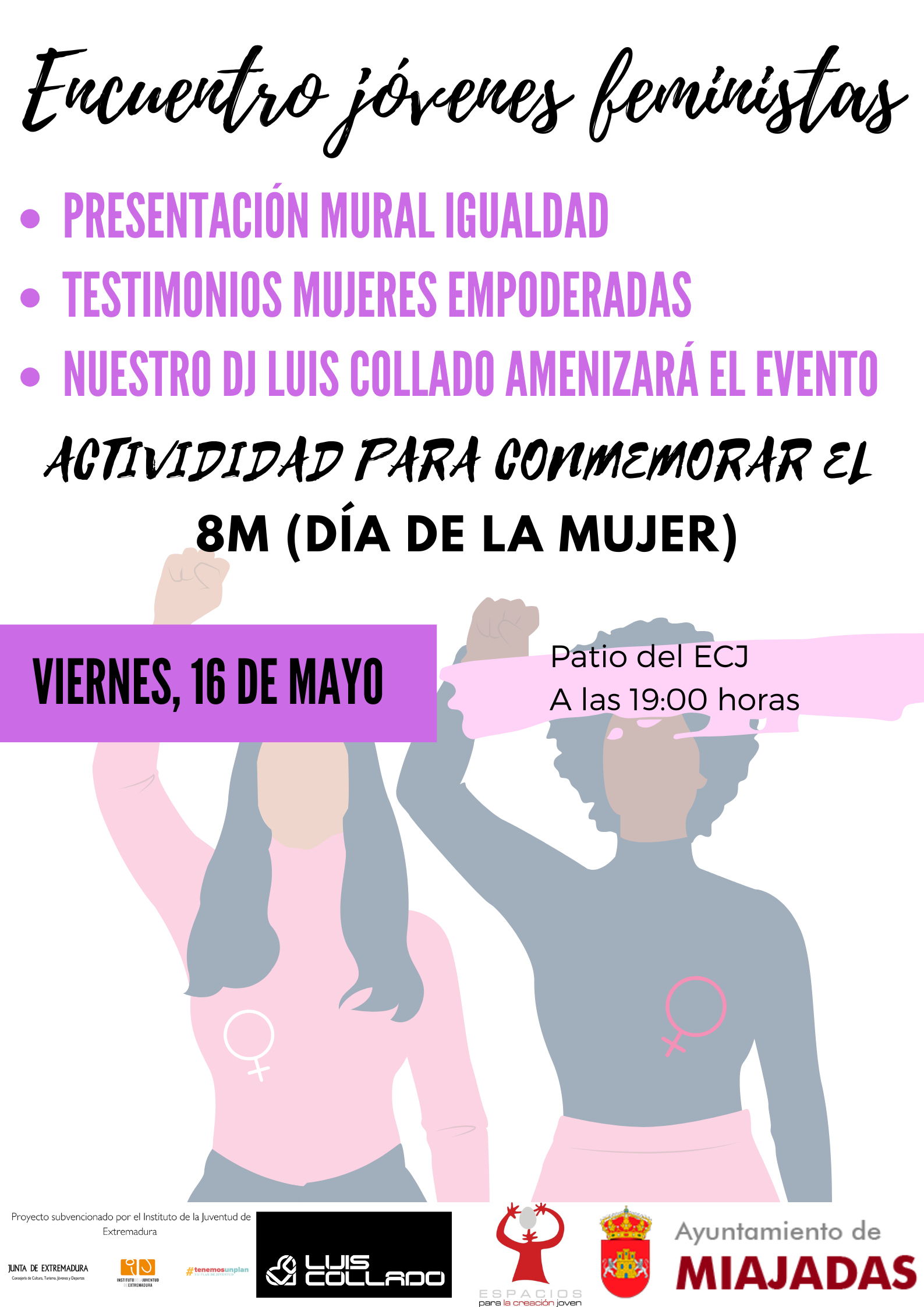 Encuentro feminista con música y refrescos en el ECJ este viernes, 16 de mayo: ¡Únete a la lucha por la igualdad