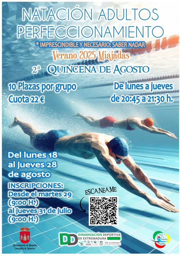 Cursos para Adultos de Natación y Aqua Zumba disponibles en agosto, ¡apúntate ya y disfruta del verano!