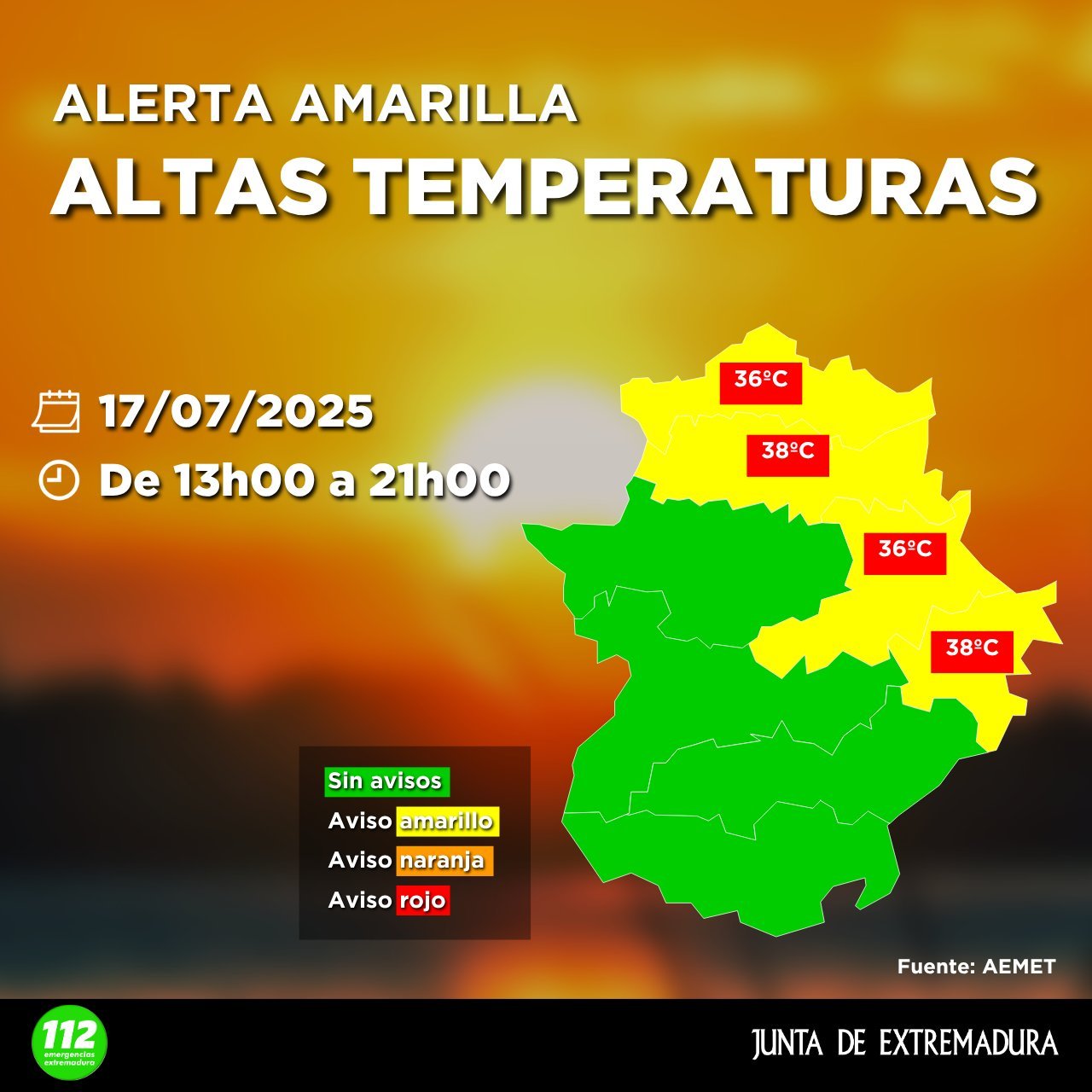 Alerta amarilla activa hoy jueves 17 de julio por temperaturas extremadamente elevadas en la península ibérica