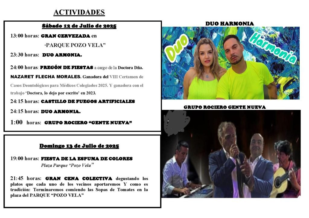 Disfruta este fin de semana las emocionantes fiestas en el Parque Pozo Vela con música y actividades para toda la familia
