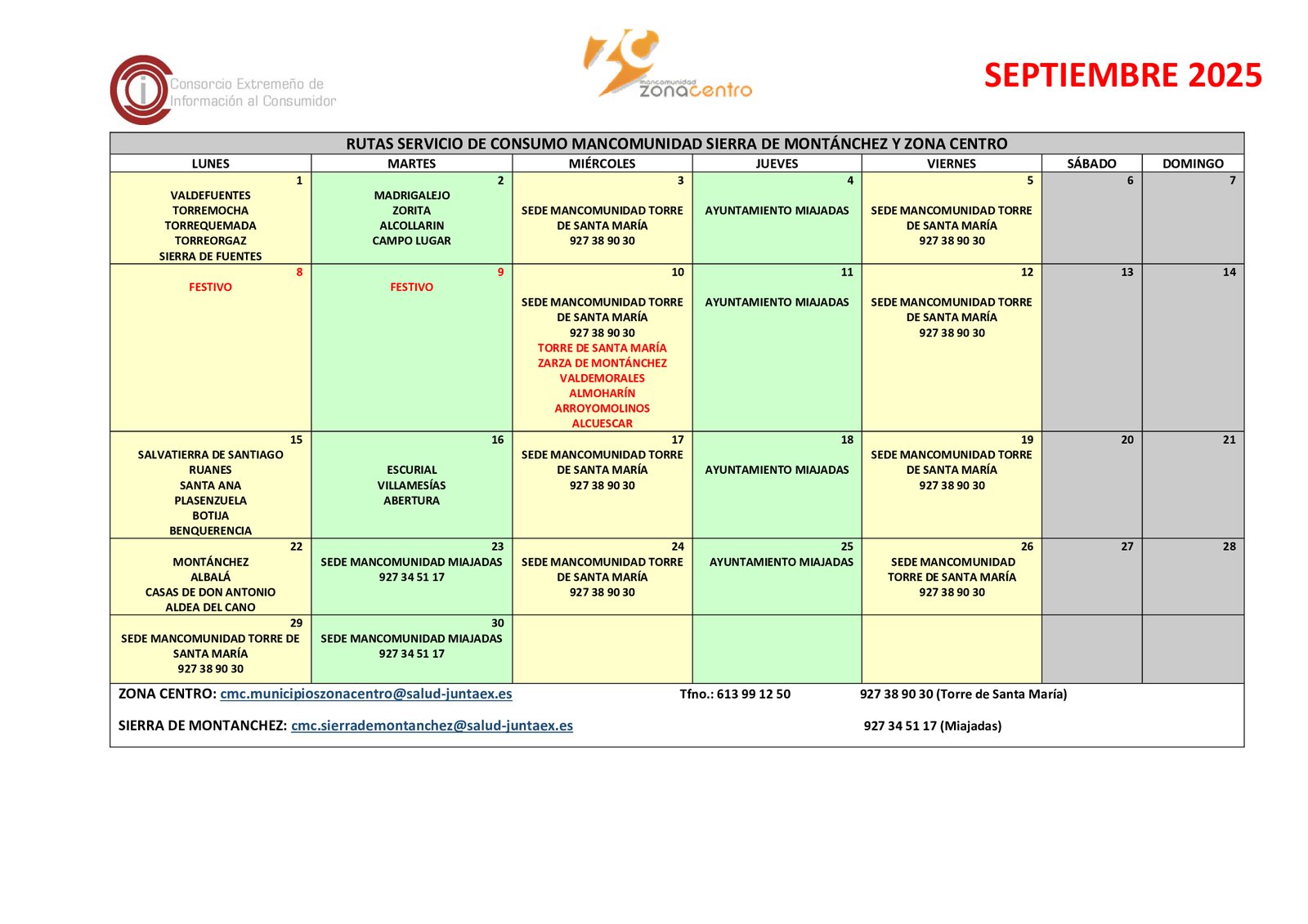 Calendario oficial de actividades y ofertas de la Oficina de Consumo para septiembre 2025