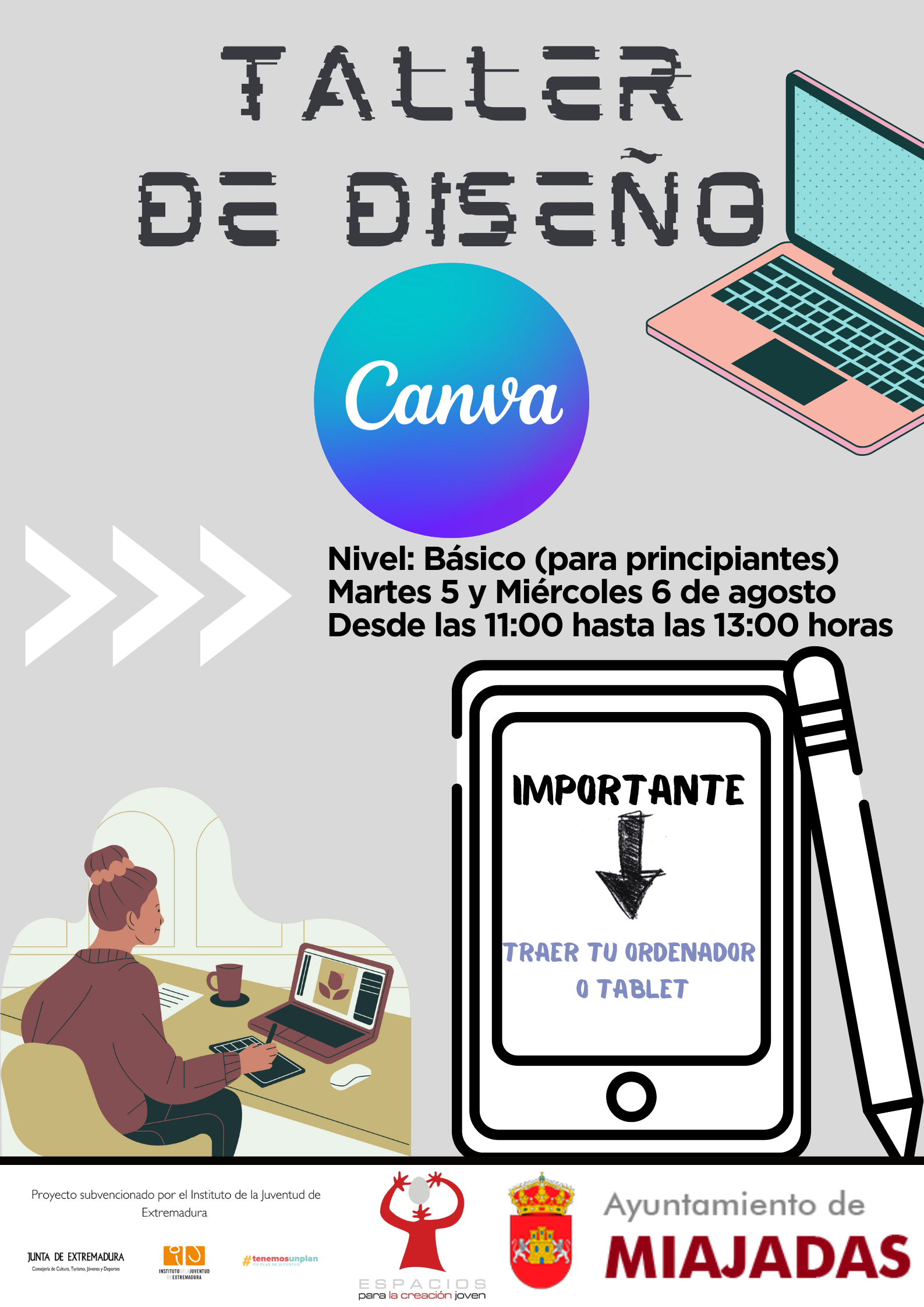 Taller práctico de diseño con Canva para jóvenes talentos en el Espacio de Creación Joven de Miajadas