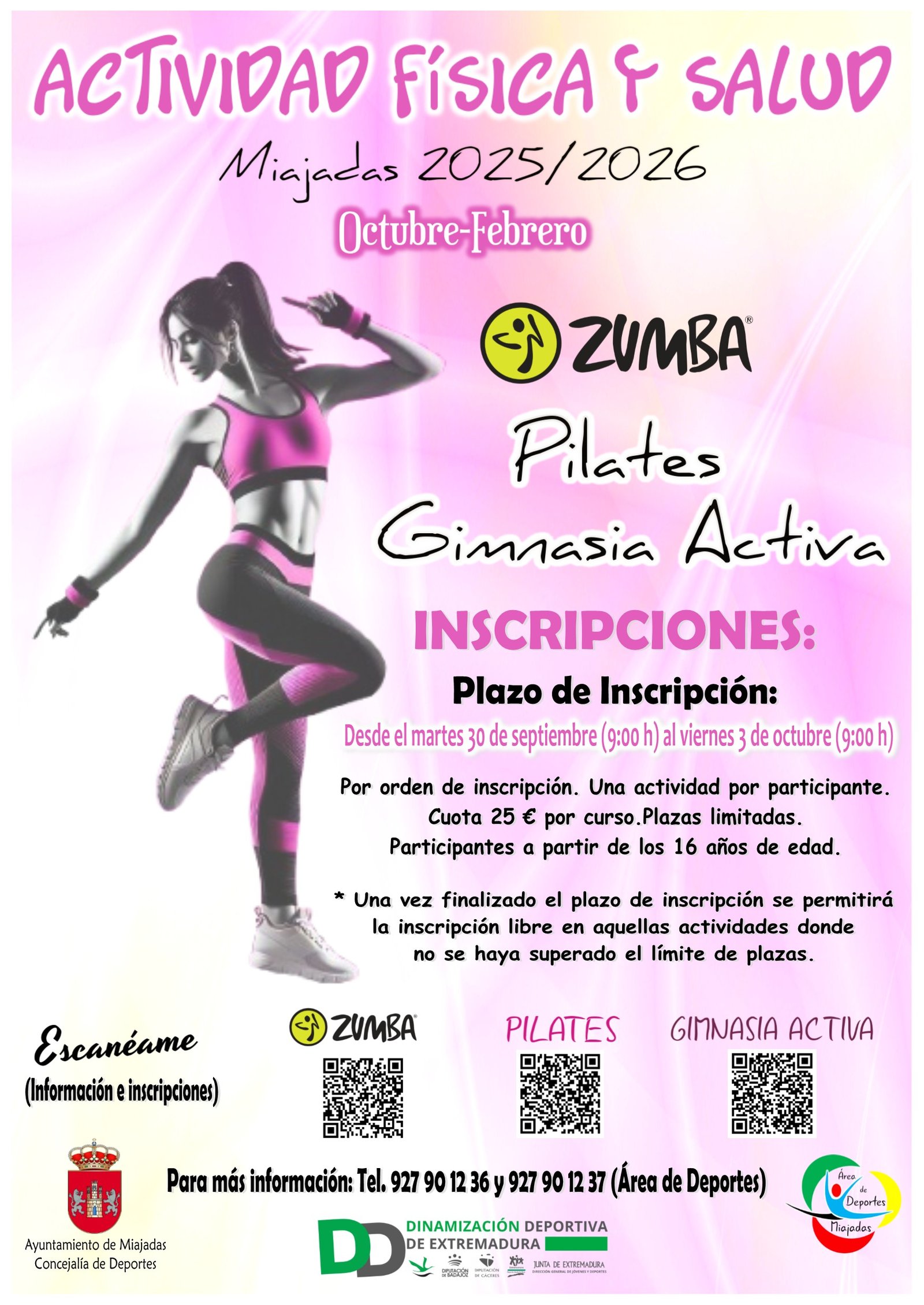 Inscripciones abiertas el martes 30 de septiembre para clases de Zumba, Pilates y Gimnasia Activa: ¡apúntate ya!