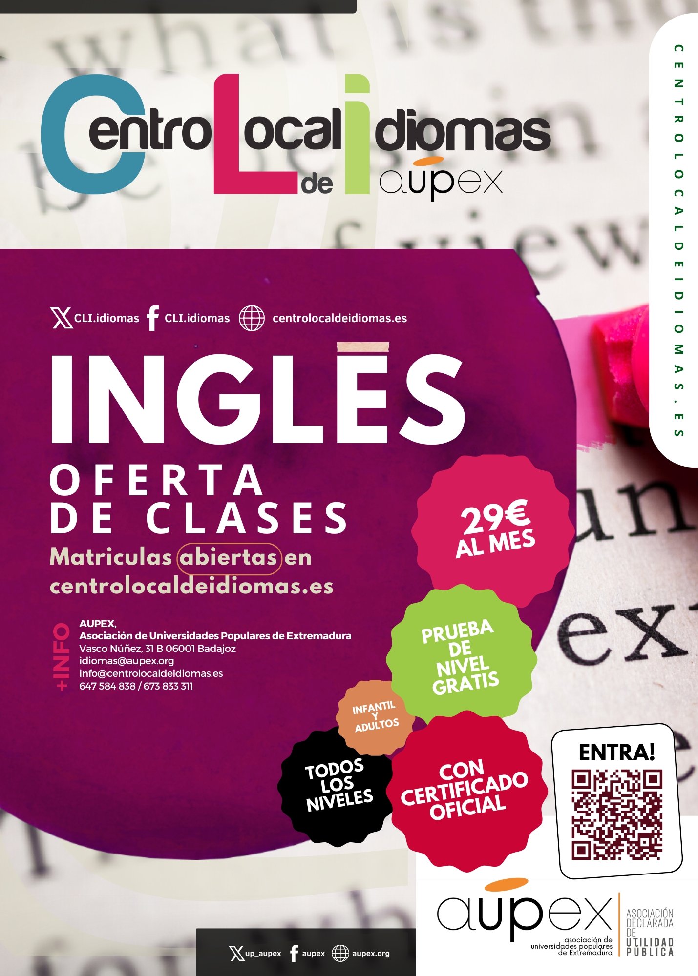El plazo para inscribirse en el Centro Local de Idiomas continúa abierto hasta el 20 de septiembre, ¡no pierdas tu oportunidad!